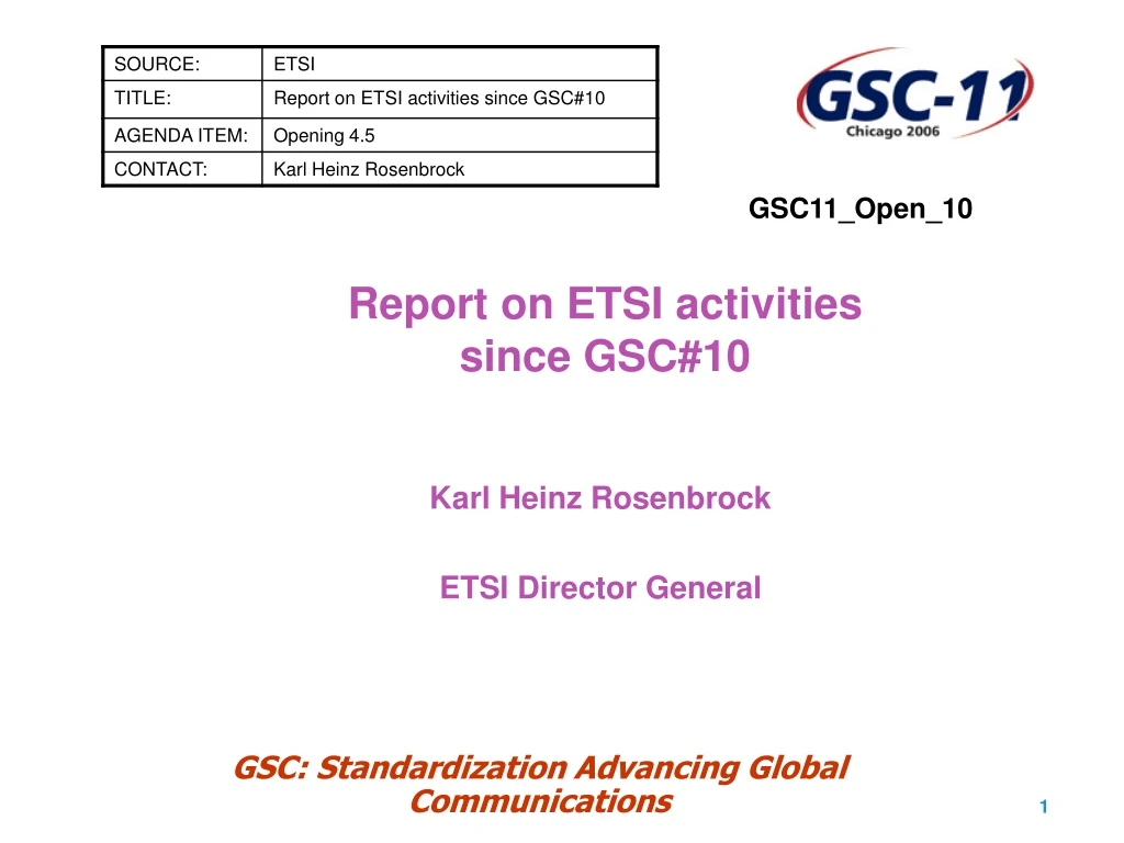 report on etsi activities since gsc 10