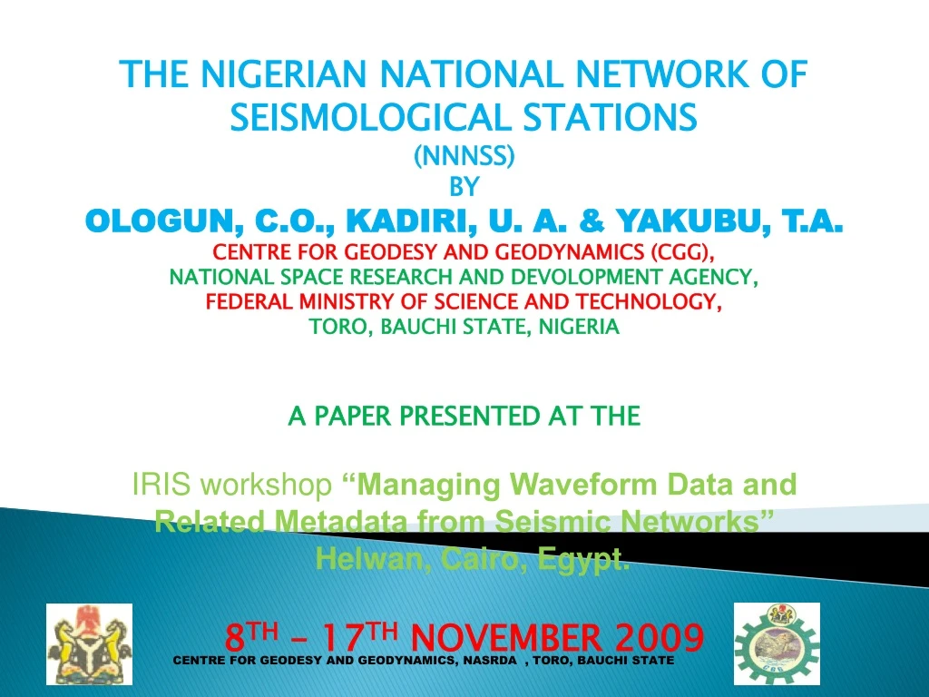the nigerian national network of seismological