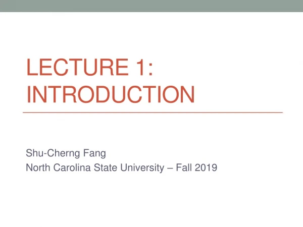Lecture  1 : Introduction
