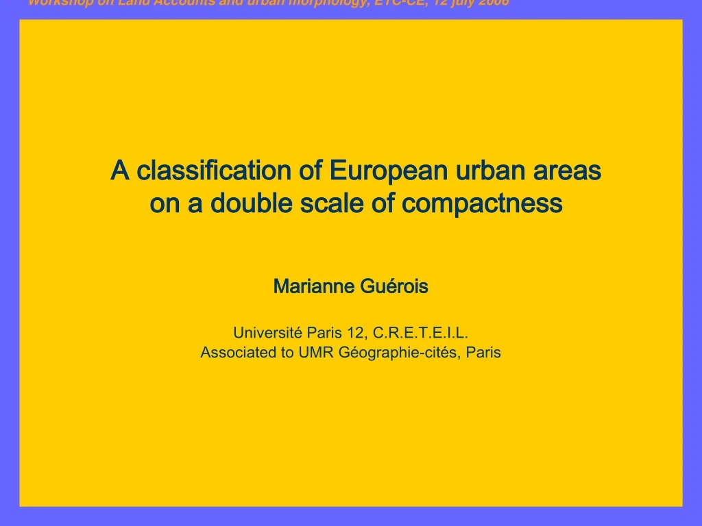 a classification of european urban areas on a double scale of compactness