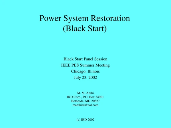 Power System Restoration (Black Start)