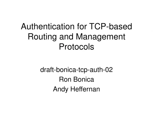 Authentication for TCP-based Routing and Management Protocols