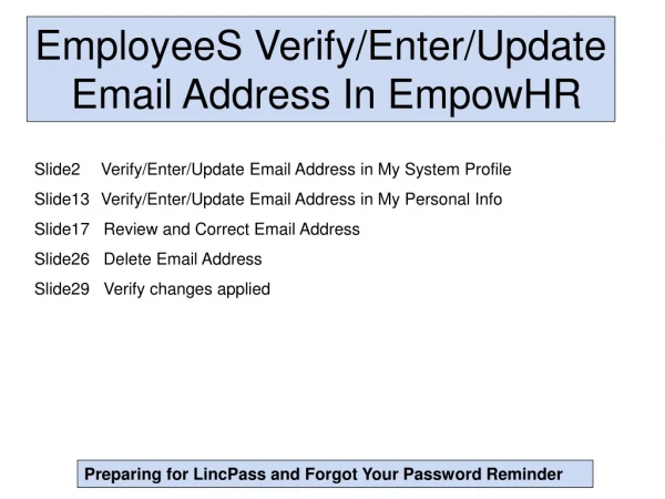EmployeeS Verify/Enter/Update  Email Address In EmpowHR
