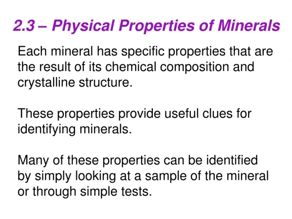 2.3 – Physical Properties of Minerals