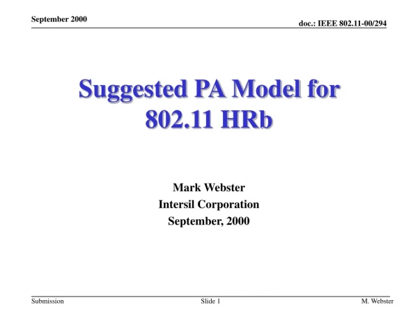 Suggested PA Model for  802.11 HRb