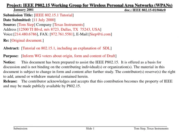 Project: IEEE P802.15 Working Group for Wireless Personal Area Networks (WPANs)