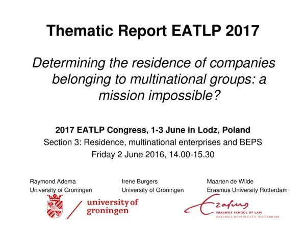 Thematic Report EATLP 2017