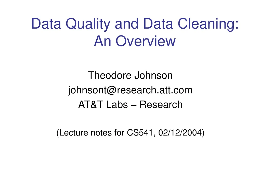 data quality and data cleaning an overview