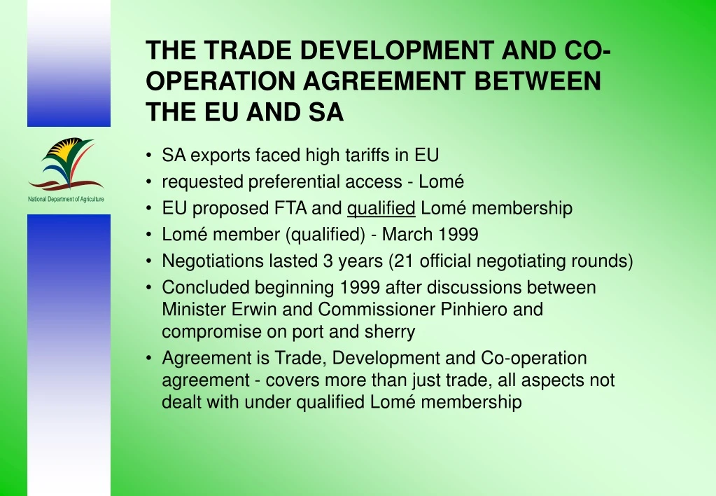 the trade development and co operation agreement between the eu and sa