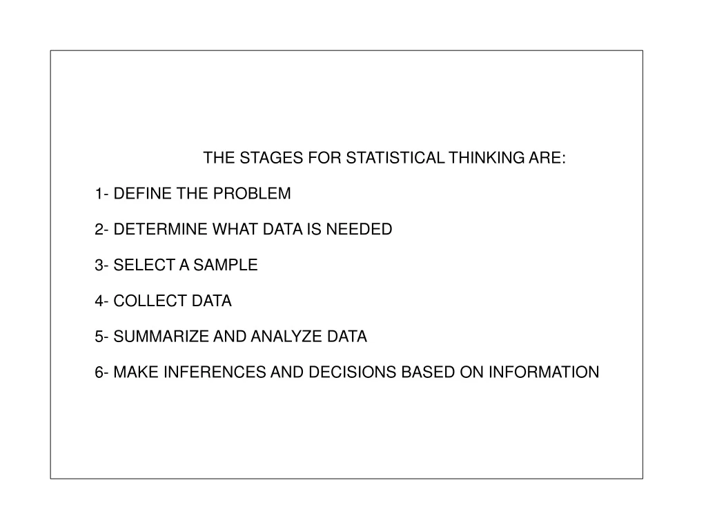 the stages for statistical thinking are 1 define