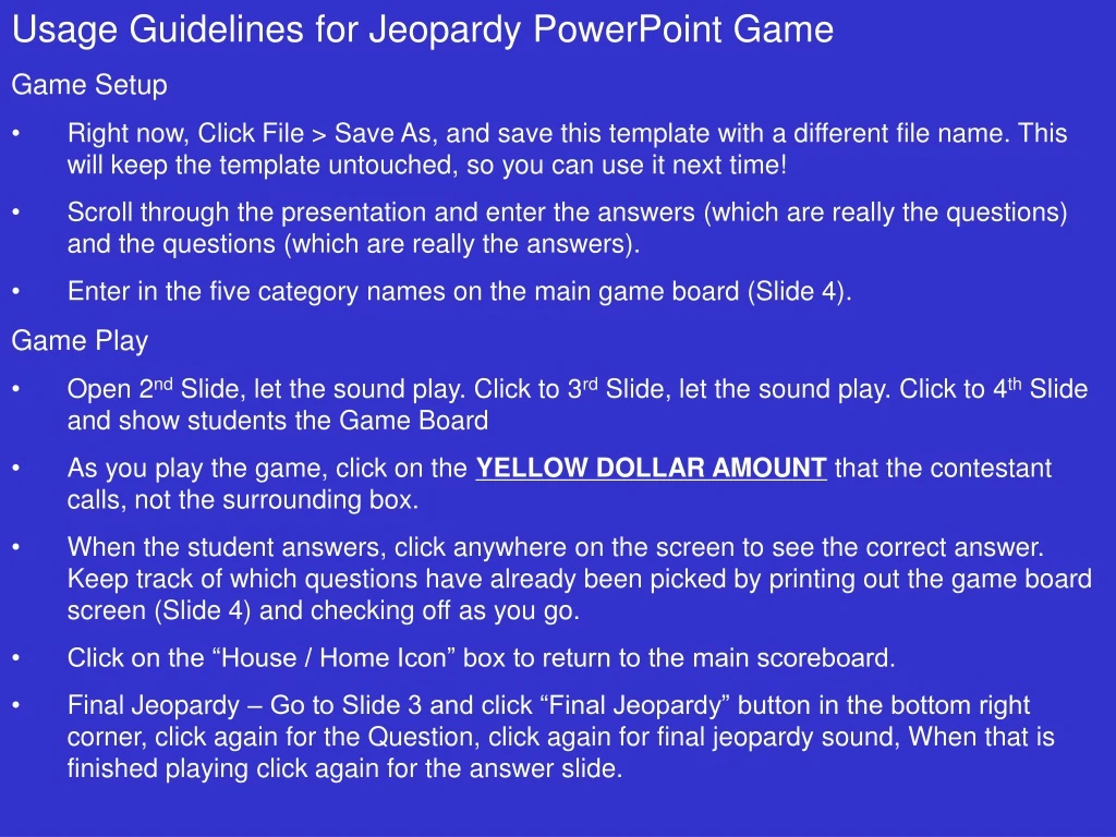 usage guidelines for jeopardy powerpoint game