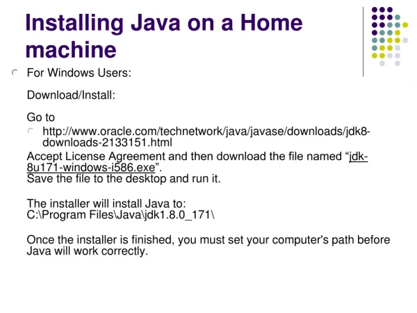 Installing Java on a Home machine