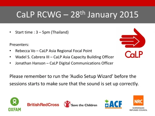 CaLP RCWG – 28 th  January 2015
