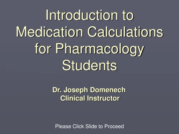 Introduction to Medication Calculations for Pharmacology Students