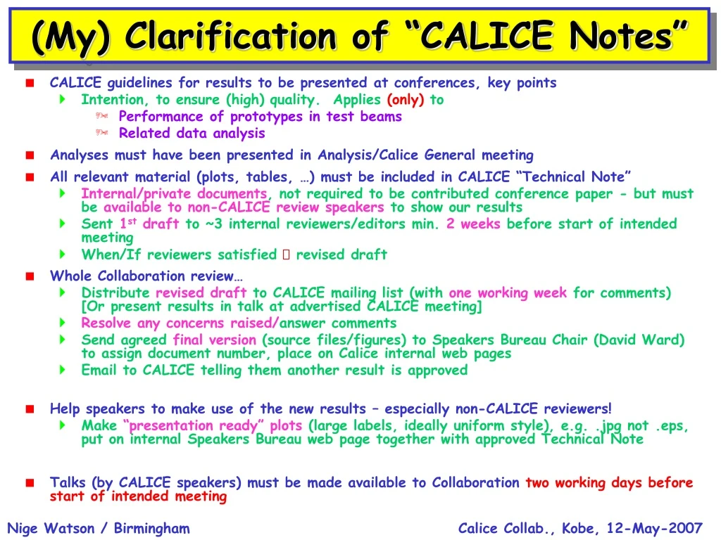 my clarification of calice notes