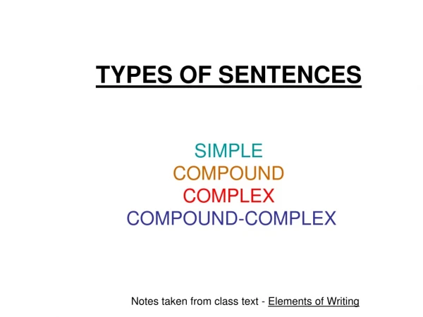 TYPES OF SENTENCES SIMPLE COMPOUND COMPLEX COMPOUND-COMPLEX