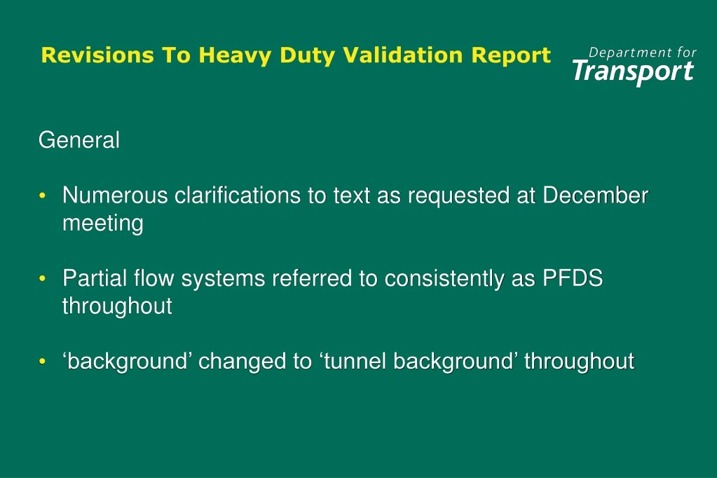 revisions to heavy duty validation report