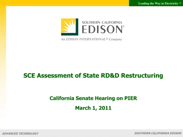 SCE Assessment of State RD&amp;D Restructuring