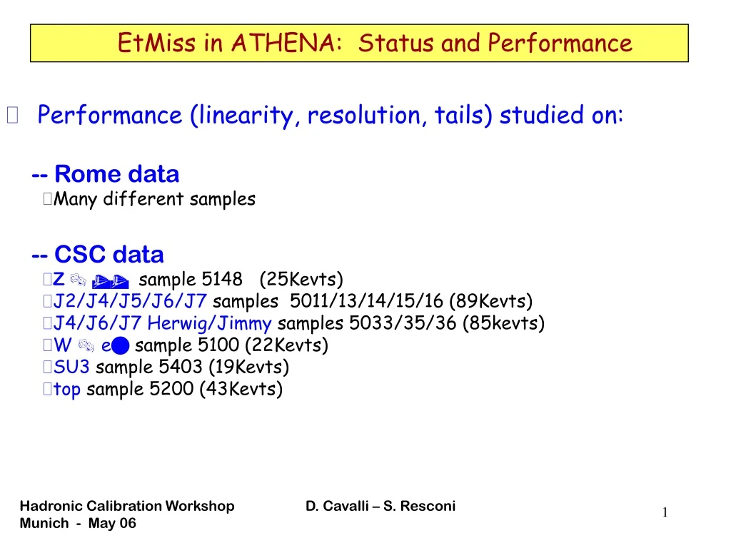 etmiss in athena status and performance