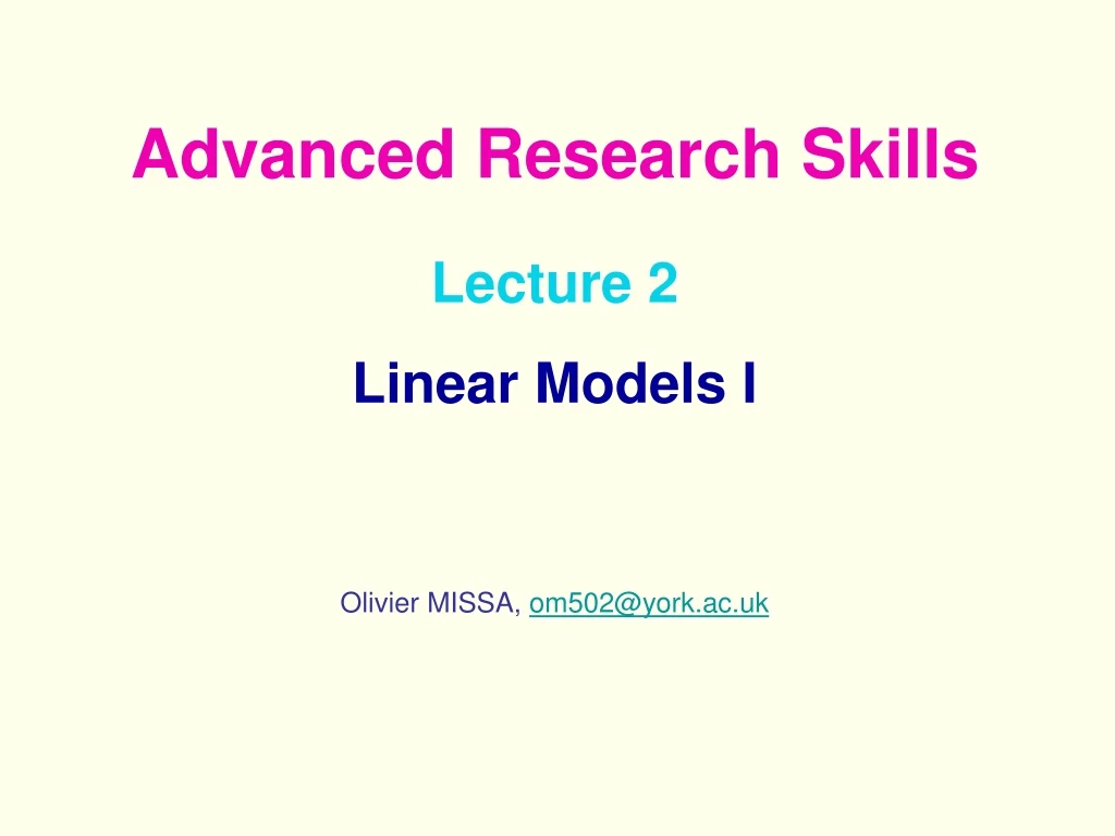 lecture 2 linear models i