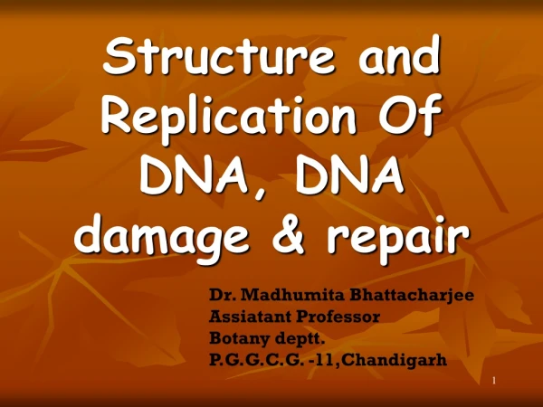 Structure and Replication Of DNA, DNA damage &amp; repair