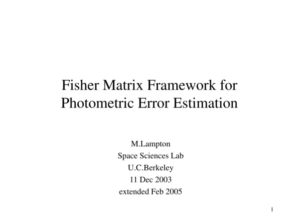 Fisher Matrix Framework for Photometric Error Estimation