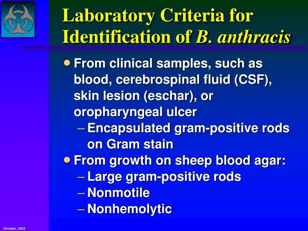 laboratory criteria for identification of b anthracis