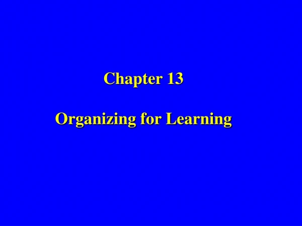 Chapter 13 Organizing for Learning