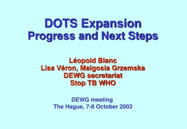 DEWG meeting  The Hague, 7-8 October 2003