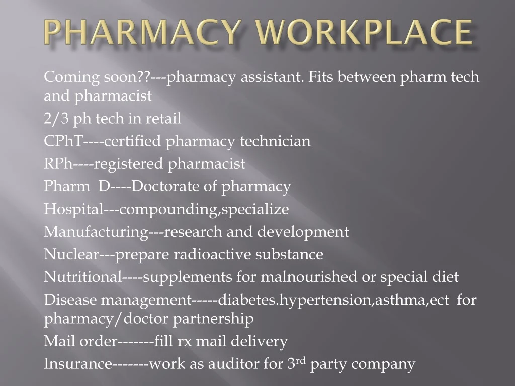 pharmacy workplace