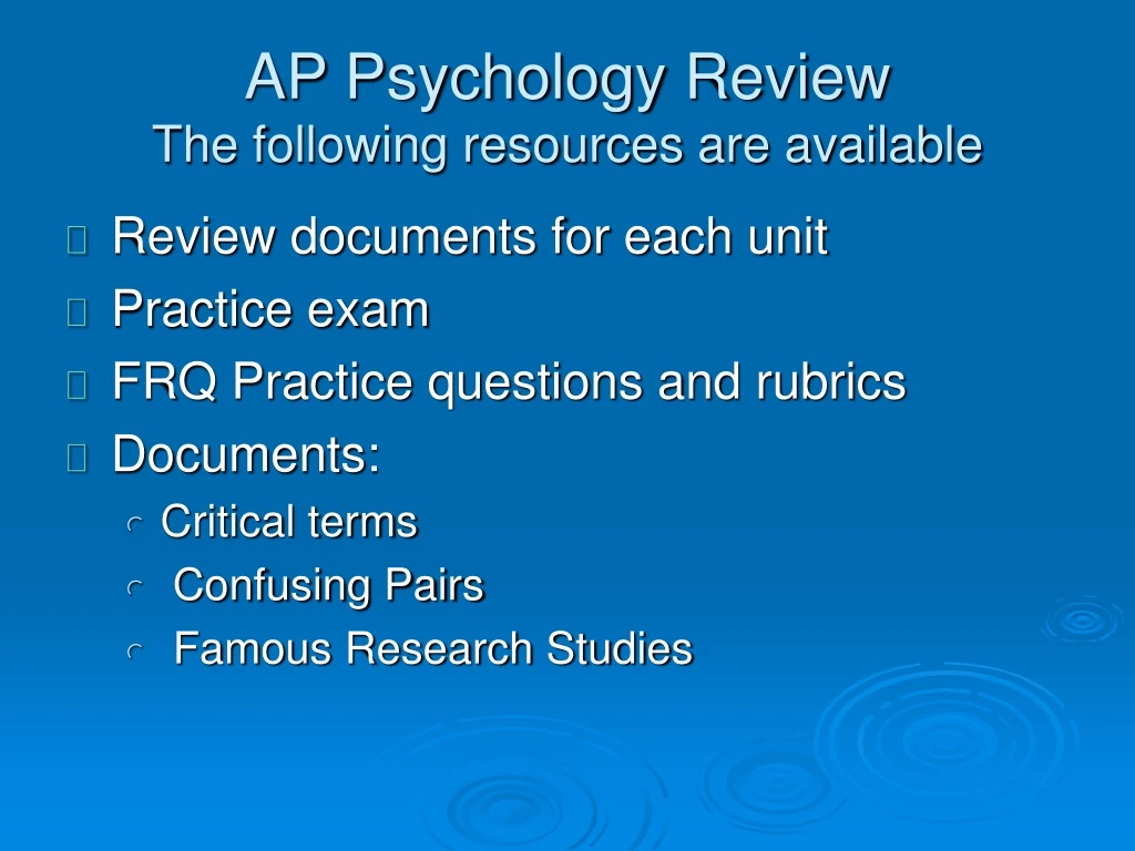 ap psychology review the following resources are available
