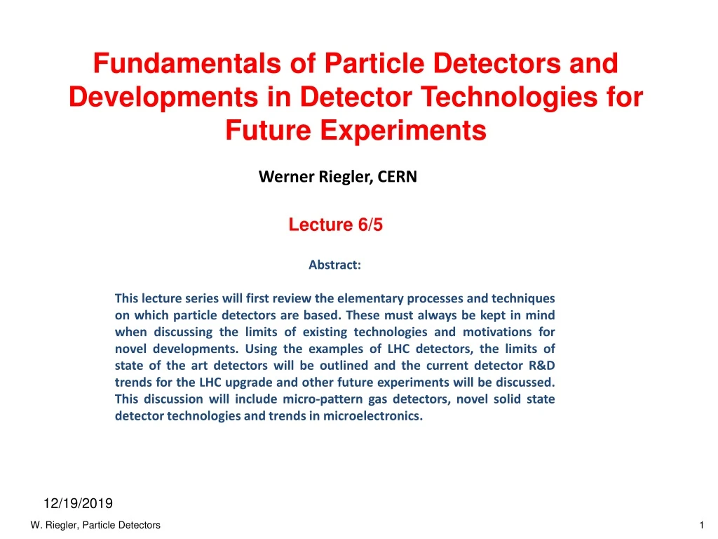 fundamentals of particle detectors