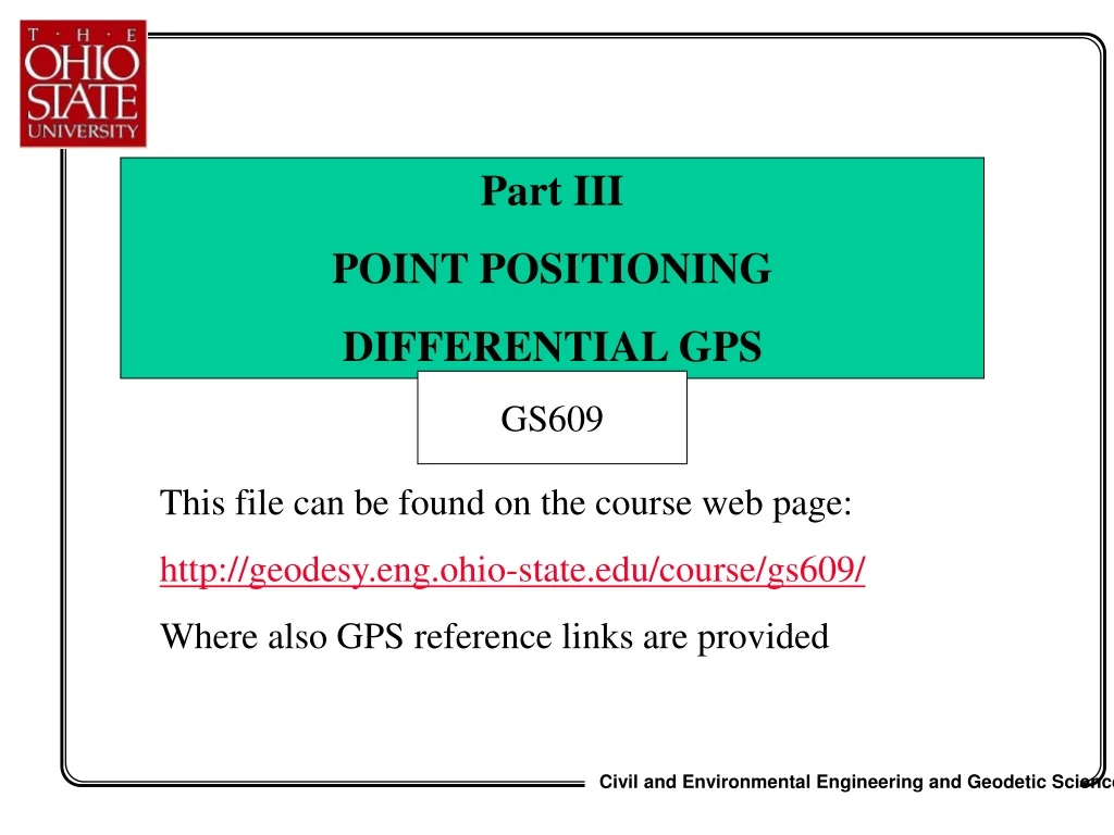 part iii point positioning differential gps