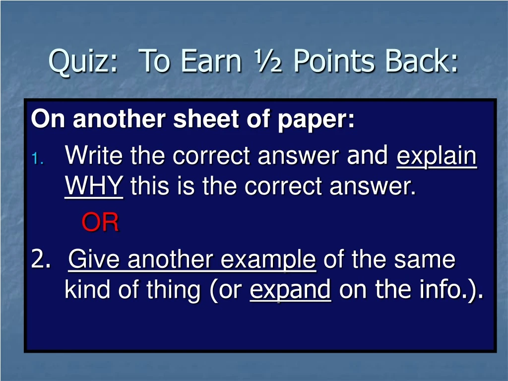 quiz to earn points back
