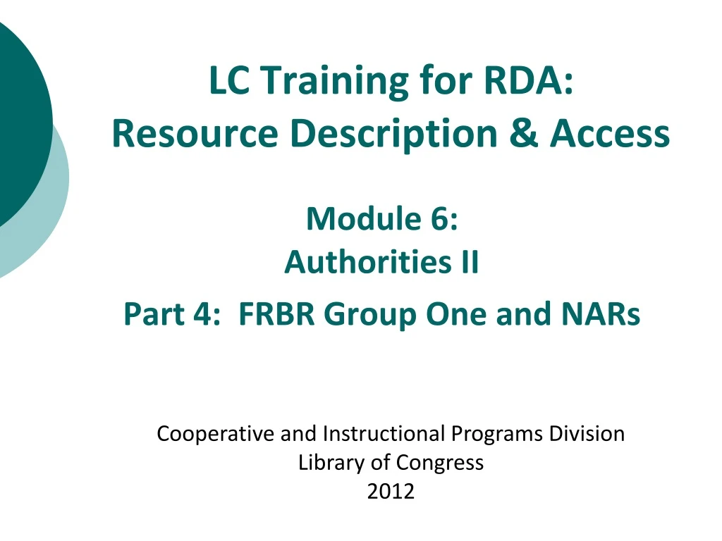 lc training for rda resource description access