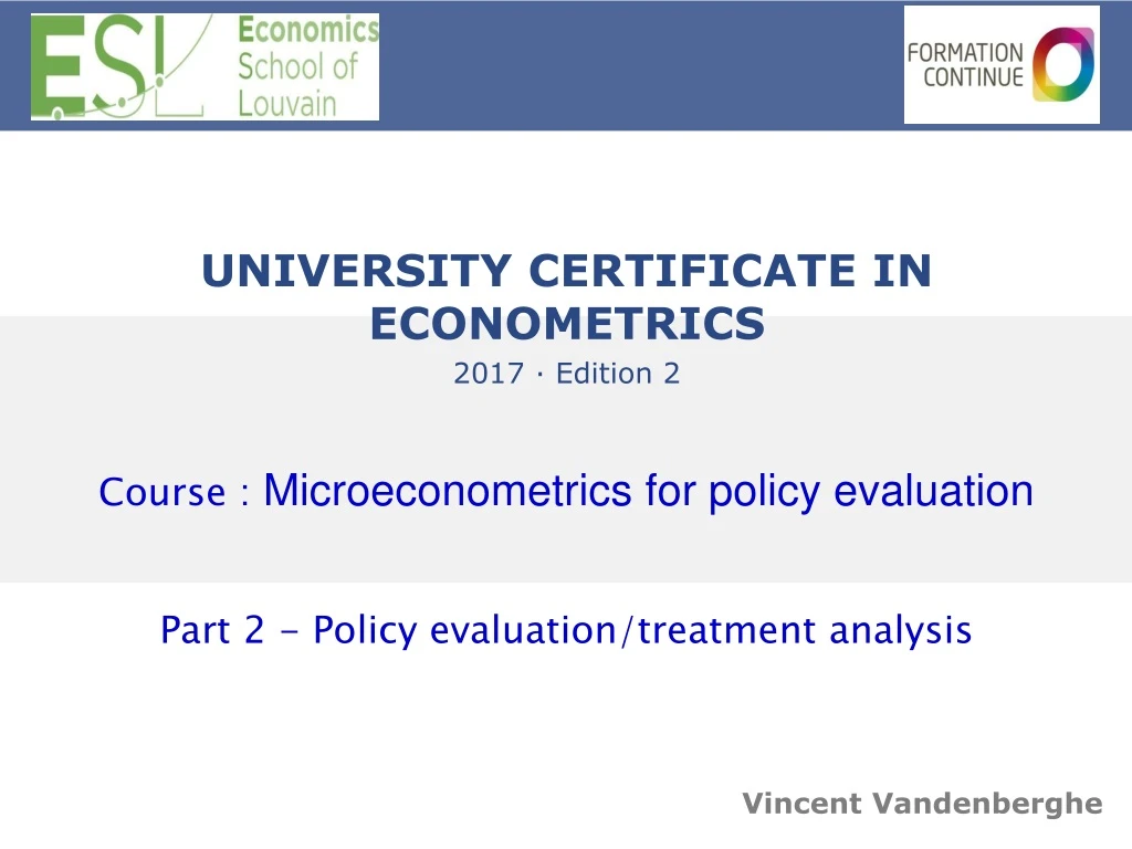 university certificate in econometrics 2017