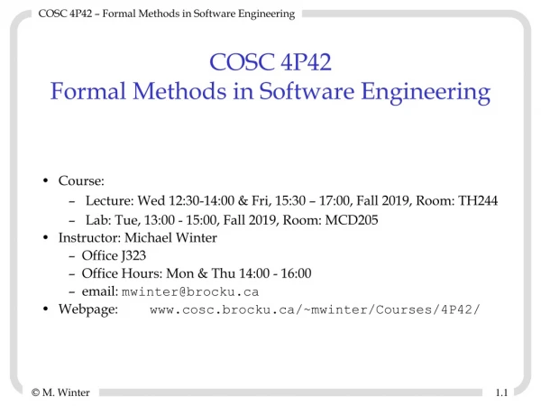 COSC 4P42 Formal Methods in Software Engineering