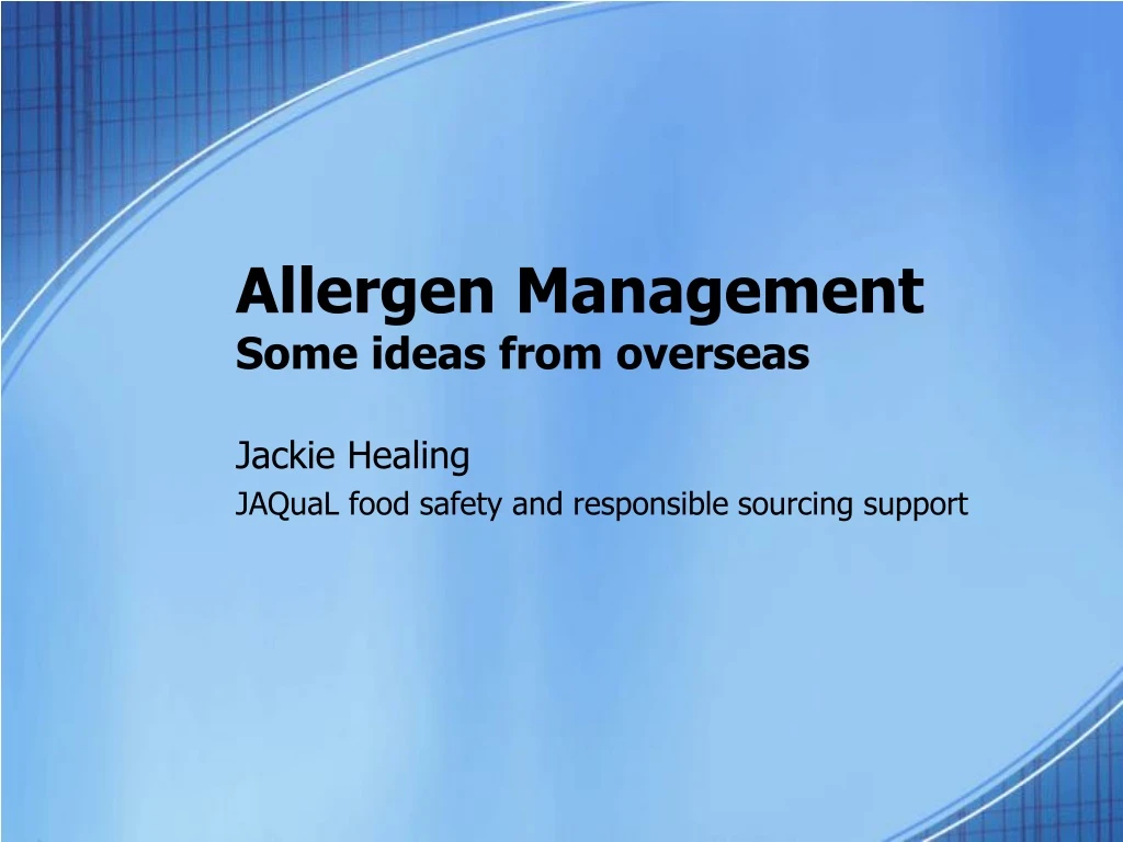 allergen m anagement s ome ideas from overseas