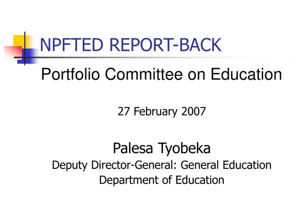 NPFTED REPORT-BACK