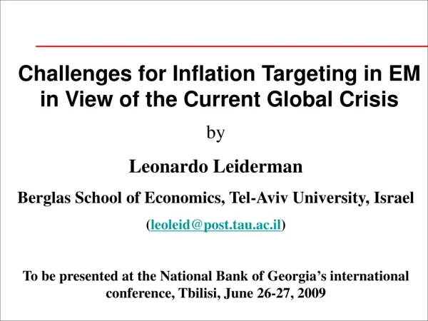 Challenges for Inflation Targeting in EM in View of the Current Global Crisis