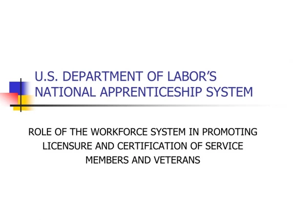 U.S. DEPARTMENT OF LABOR’S  NATIONAL APPRENTICESHIP SYSTEM