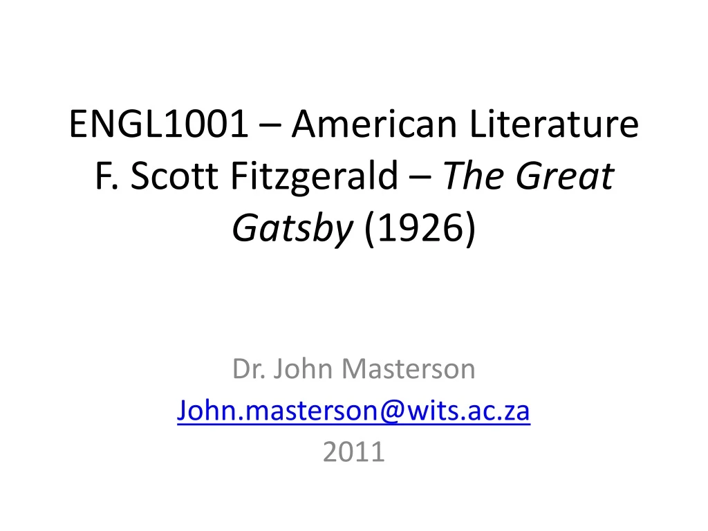 engl1001 american literature f scott fitzgerald the great gatsby 1926