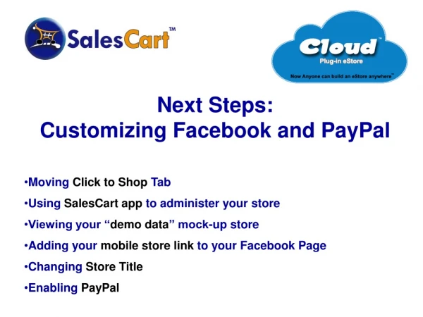 Next Steps: Customizing Facebook and PayPal Moving  Click to Shop  Tab