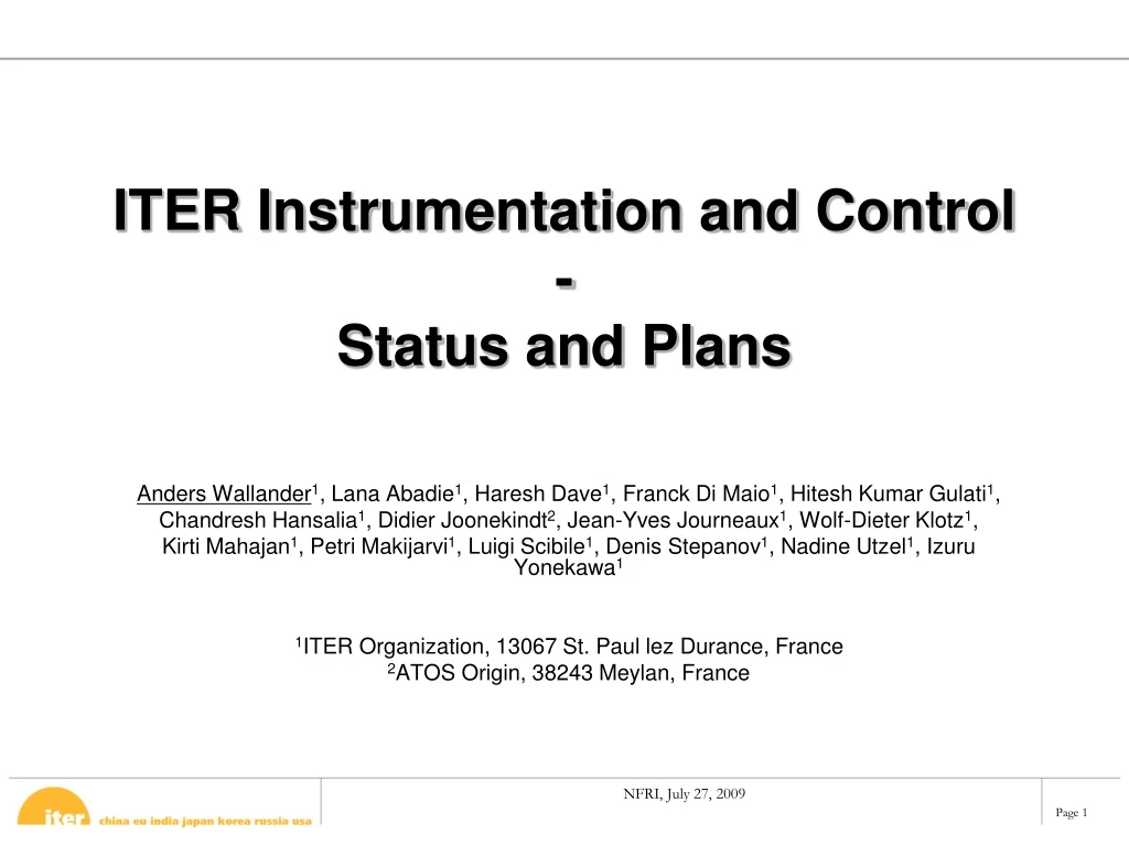 iter instrumentation and control status and plans