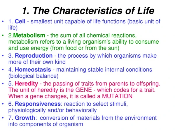 1. The Characteristics of Life