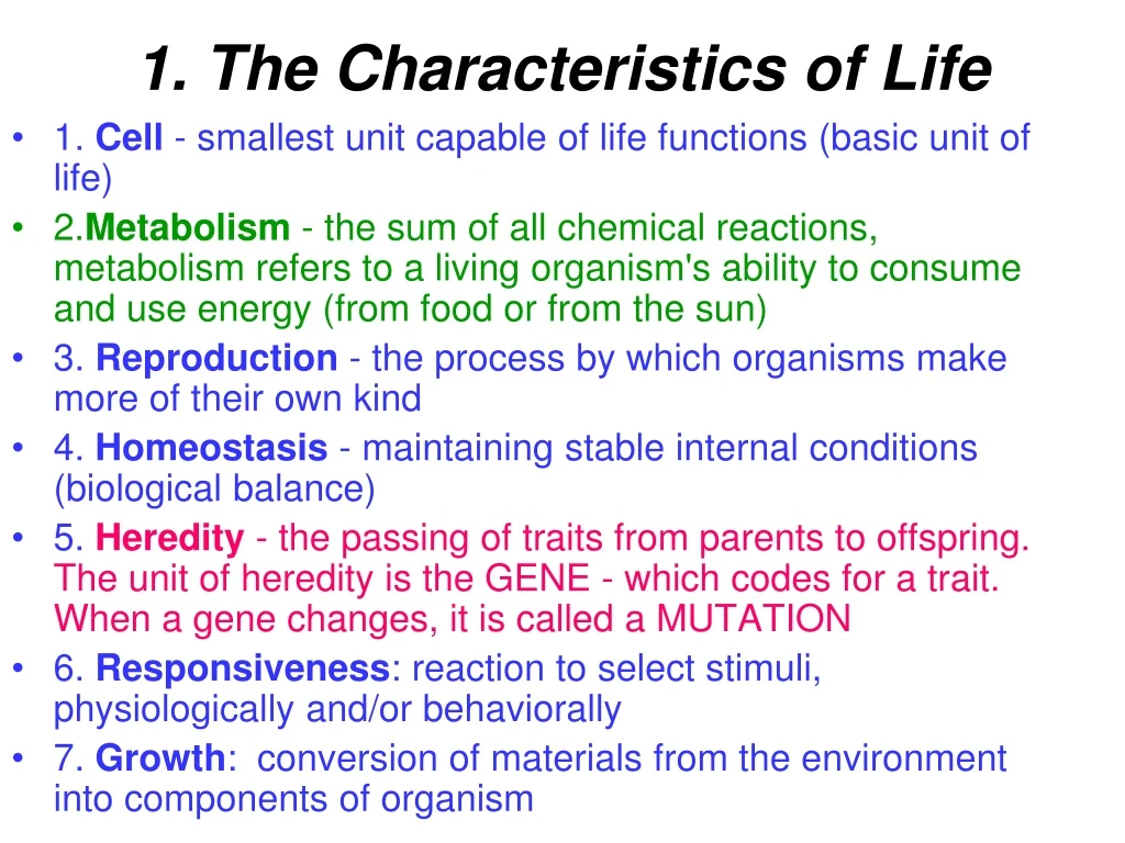 1 the characteristics of life