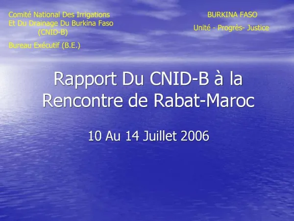 Rapport Du CNID-B la Rencontre de Rabat-Maroc