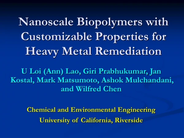 Nanoscale Biopolymers with Customizable Properties for Heavy Metal Remediation