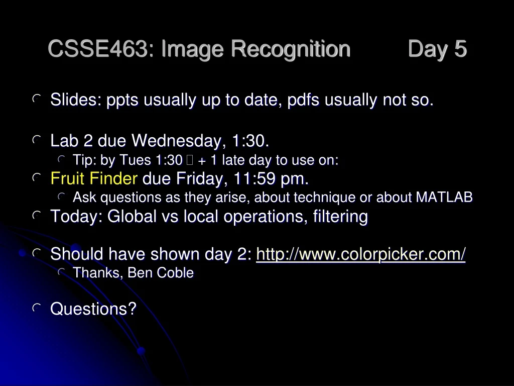 csse463 image recognition day 5