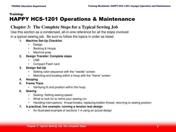 Training: HAPPY HCS-1201 Operations &amp; Maintenance